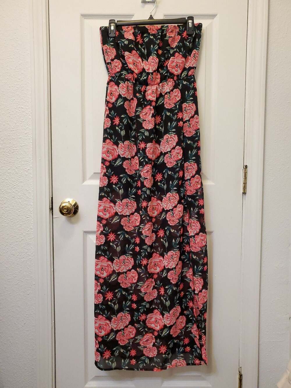 Divided by H&M Black Pink Floral Chiffon Strapless Maxi Dress Size US 6
